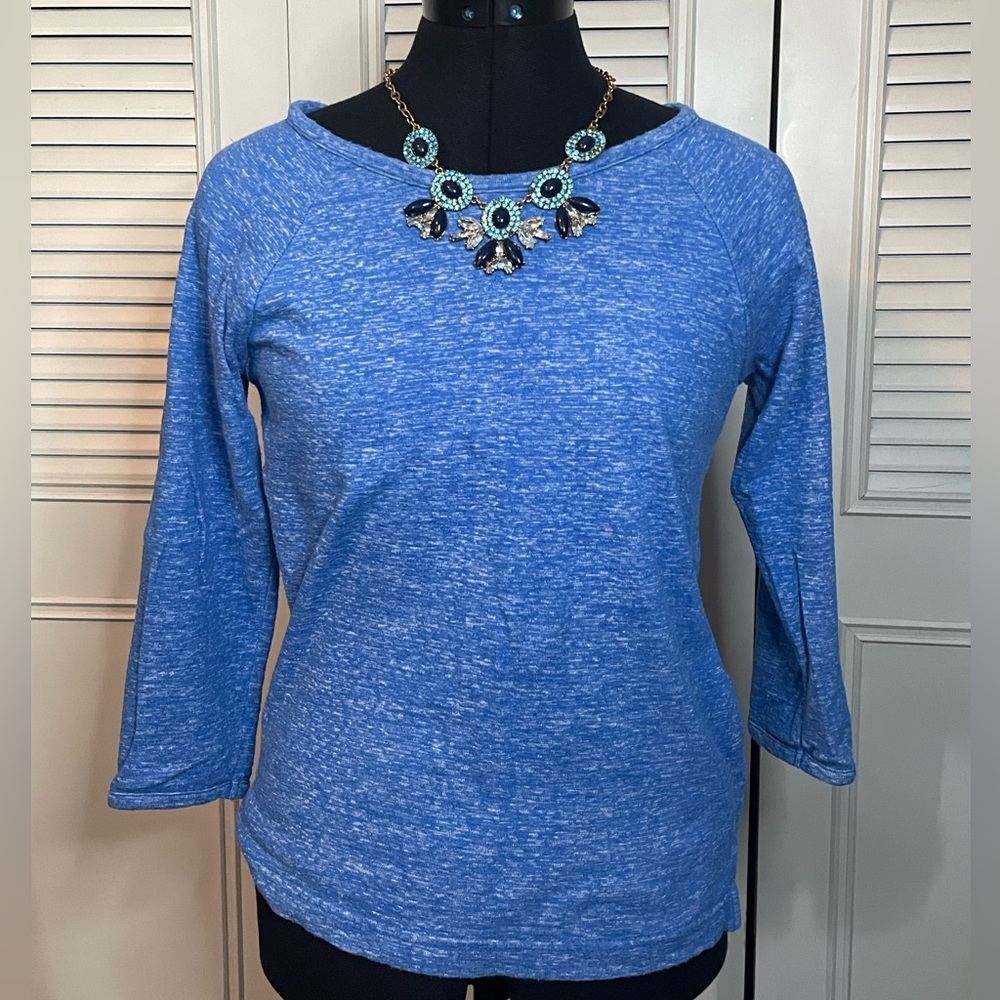 Heathered blue 3/4 sleeve pullover J Crew sweater